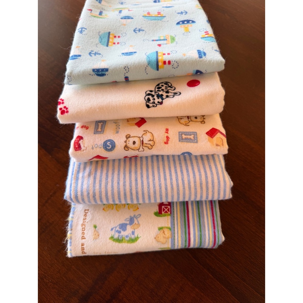 Nautical Boat Dog Puppy Farm Cotton Flannel Fabric Scrap Destash Bundle 5pc Lot